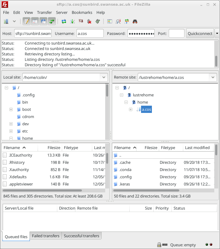 Transferring files using FileZilla