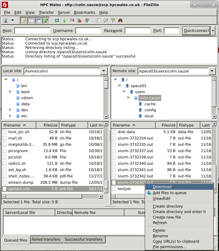 Transferring files using FileZilla