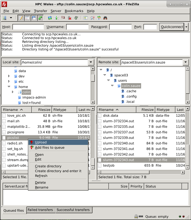 Transferring files using FileZilla