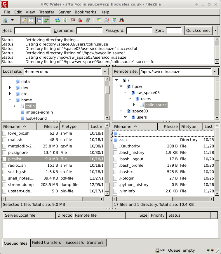 Transferring files using FileZilla